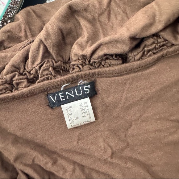 Venus cardigan tshirt style ruffle frilly tie up belted waist brown flowy comfy - Picture 11 of 12